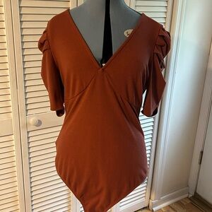 torrid Rust Ribbed V-Neck Short Sleeve Bodysuit